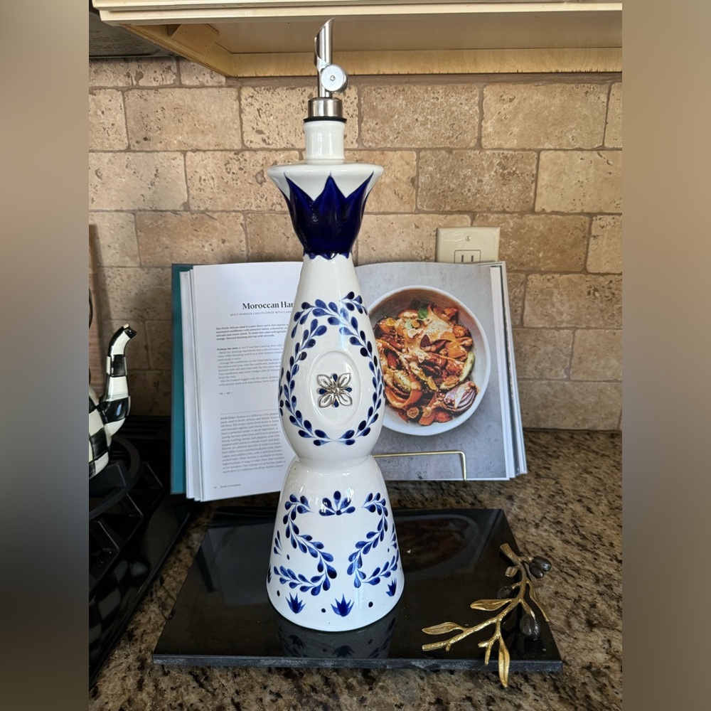 Oil Dispenser handcrafted from repurposed Clase Azul Reposado rare empty bottle.